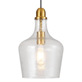 ELYCCUPA Glass Pendant Light Modern Brass 1 Light Single Dome Pendant Lighting Fixtures for Kitchen Island Dining Room Hallway, Dia 9 Inch, E26, UL Listed