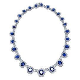 Bling Jewelry Classic Blue Oval Cubic Zirconia Simulated Sapphire CZ Crown Statement Cocktail Necklace Collar Rhodium Plated Brass