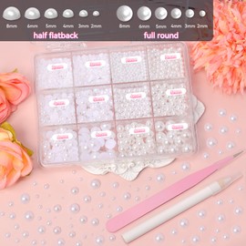 White Pearl Beads for Nails, Nail Pearls for Nail Art, Round White Pearls Nails, Small Tiny Half Pearl Bead Gems for DIY Nail Art, Face Makeup and Craft Hats Clothes