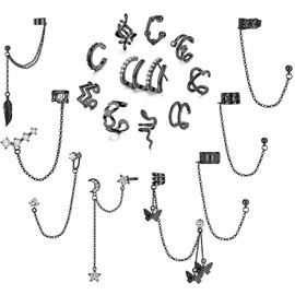 Diamday Ear Cuff Earrings Chain Earrings for Women Adjustable Helix Cartilage Clip On Wrap Earrings Cuffs Ear Clip Ear Cuffs Set Ear Cuff Fake Earrings 18 Pieces, Brass