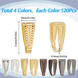 SOFPLATE 1 Box 480Pcs Gold Pendant Bails Silver Pinch Clip Clasps Bulk Brass Snap on Bail Hook Claw Clasp Pendant Charms Chain Connector Clasps for Necklace Jewelry Making Bracelet Earrings DIY Crafts