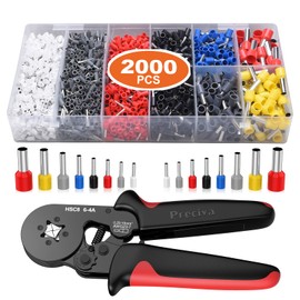 Preciva Ferrule Crimping Tool Kit with 2000PCS Wire Connectors, AWG23-7 Self-adjustable Ratchet Wire Crimping Tool Kit Crimper Plier Set (Red)