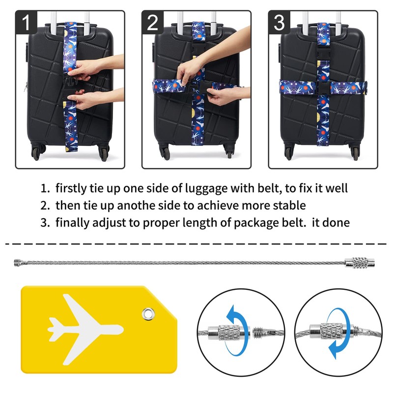 ZOUIQSS 2 Pack Adjustable Luggage Straps,Heavy Duty Suitcase Belts,Luggage Tag
