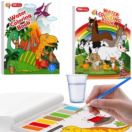 YMluky Water Color Paint Sets for Kids, 2 Coloring Books, No Mess Painting for Toddlers Activities,Magic Paint Set with 2 Brush, Arts and Crafts for Kids 4-8（Dinosaur & Farm Animals）