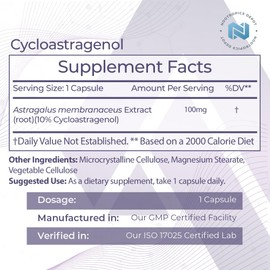 Nootropics Depot Cycloastragenol 10% Capsules | 100mg | 30 Count | Astragalus membranaceus | Cellular Health, Immune Support, Lengthens Telomeres