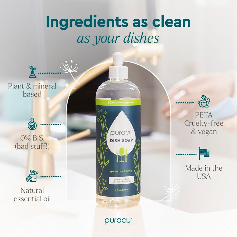 Puracy Natural Dish Soap Packs- Skin-Softening Plant-Based Dishwashing Soap, Non-Toxic