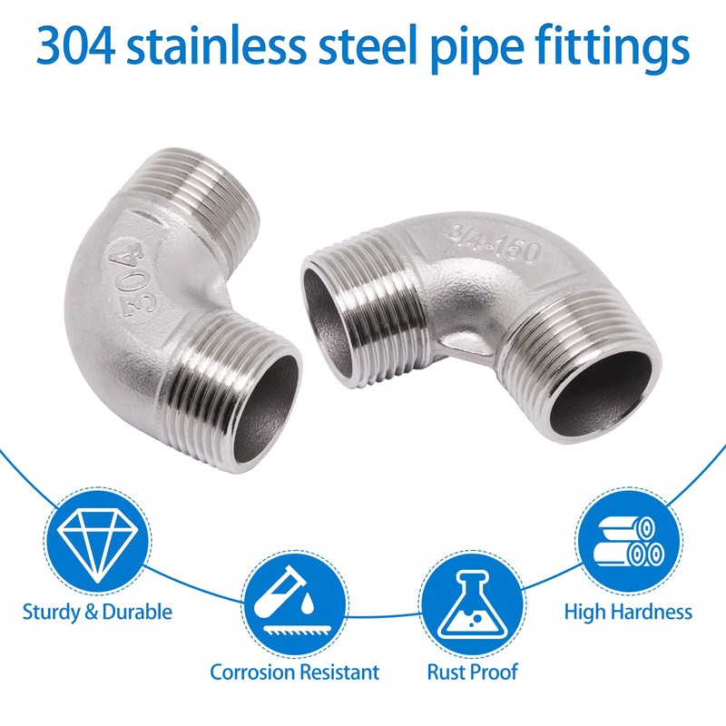 ZHMEINA 3/4" NPT Male x Male Threaded Elbow, 2Pcs 304