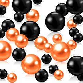 Luerbi 200 PCS Black Orange Vase Fillers, Pearls Bead for Centerpieces Vases, 10/14/20 MM No Hole Beads, Fake Pearls for Wedding Birthday Anniversary Theme Party Table Centerpieces Decor