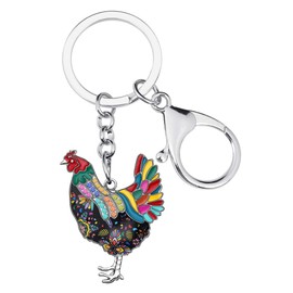 DOWAY Enamel Rhinestone Chicken Hen Keychain Adults Kids Charms for Handbags Purses Belts Cute Keyring Jewelry Gifts (Multicolor)