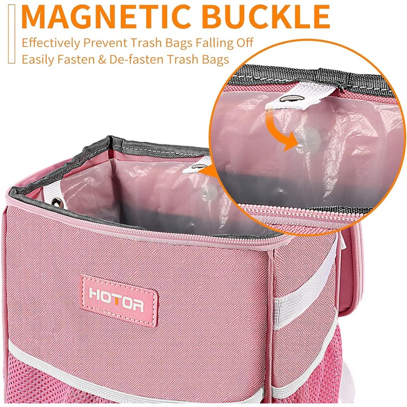 HOTOR Car Trash Can with Lid and Storage Pockets -