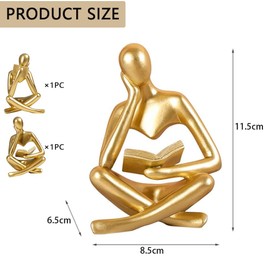 2 Pack Gold Thinker Sculptures, Abstract Resin Statues – Modern Reading Women Figurines for Home Decor, Living Room, Bedroom, Office, Shelf or Desk Decoration Ornaments