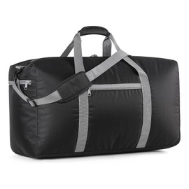AUXAUO 65L Foldable Travel Duffle Bag - Large Luggage Storage Bag for Weekender Travel Sport Camping - Black