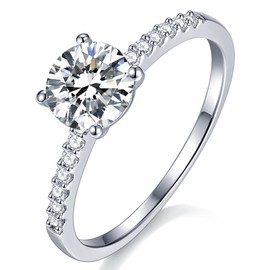 Mejewri Moissanite Rings for Women S925 Sterling Silver Simulated Diamond Ring 18K White Gold Plated Wedding Rings for Women Promise Ring Fake Engagement Rings 1CT S1/2