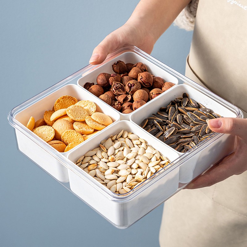 4 Compartment Snack Box Transparent Multifunctional Tight Sealing Divided Food