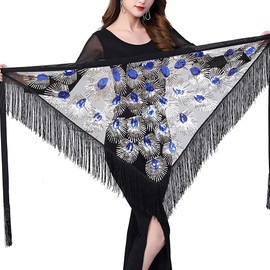 Nimiman Women Belly Dance Hip Scarf Triangle Belt Skirt with Fringe,Blue,One Size