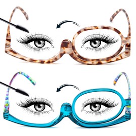 JO 2 Packs Makeup Reading glasses Magnifying Readers for Women with Spring Hinge One Eye Cosmetic Readers Rotating Lens (Tortoise/Blue, 3.5, x)