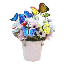 Allazone - Estacas de mariposa de libélula de jardín 3D, 100 mariposas coloridas en palos, adornos de jardín para interiores y exteriores, decoración de jardín de hadas en miniatura