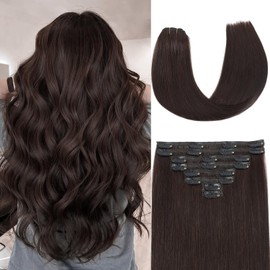 ZNXDJXE Dark Brown Clip in Hair Extensions Real Human Hair Invisible Seamless Remy Human Hair Clip in Extensions for Women 22 Inch 110g, 8pcs Per Set with Double Weft