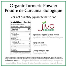 Jiva Organic Turmeric Powder 7 oz - Packaged in Resealable Bag, 100% Raw with Tumeric Powdered Organic, Turmeric Curcumin Powder, Origins from India