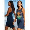 Sunset Coconut Trees Graphic Tank Dress Women Summer Beach Vacay