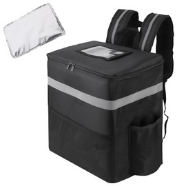 CIVJET Insulated Food Delivery Backpack with 2 Cup Holder, Cooler Bags for Hot/Cold Food for Bike, Insulated Reusable Grocery Shopping Backpack, Rideshare Delivery Bag（Black）