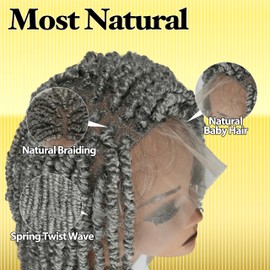 RAHELMO 12” Single Full Lace Wig Passion Twist - Square Parted Knotless Braided Wigs for Black Women - Synthetic HD Lace Wig with Natural Baby Hair (#51 Light Gray)