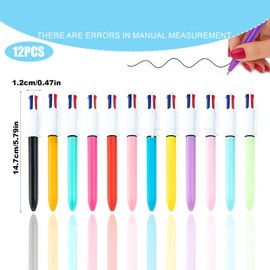 4 Colour Pen, Multi Coloured Pens All in One, 12 Pack Multicoloured Ballpoint Pens for Office Work, School Assignments, Note Taking, Creative Writing, Gift Giving, 4 in 1 Pen