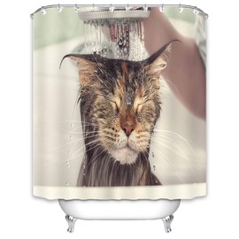 X-Labor Animal Shower Curtain 240 x 200 cm Waterproof Anti-Mould Fabric with 12 Shower Curtain Rings Washable Shower Curtain 180 x 200 cm Cat A
