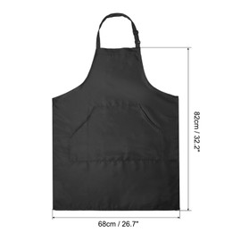 sourcing map Kitchen Cooking Aprons 82x68cm Adjustable Bib Waterproof Long Ties Chef Apron with 2 Pockets for Men Women Chef, Black