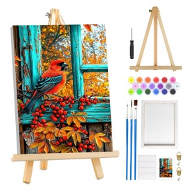 MOGTAA Autumn Paint by Numbers for Adults Beginner with Frame, Birds Painting by Numbers for Adults with Easel, DIY Oil Painting Kits Art Crafts for Home Decor, 8x12in