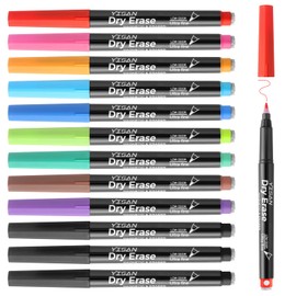 YISAN Magnetic Whiteboard Pens Ultra Fine Tip, Dry Wipe Pens, Whiteboard Marker 0.7 mm Extra Fine with Erasers, 12 Colours with Low Odour,70566
