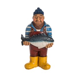 Beachcombers 5.1" Resin Fisherman With Fish Figure Coastal Beach House Decor Decoration Brown