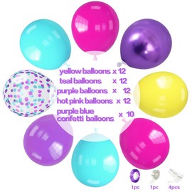 Purple Blue Balloons, 70pcs Hot Pink Metallic Purple Teal Yellow Balloons for Birthday Baby Shower Engagement and Kids Magic Theme Party