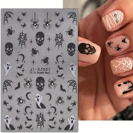 Spider Web 3D Nail Decals - Ghost, Skull Designs - Self-Adhesive Nail Art Stickers with Rhinestones - Perfect for Women & Girls