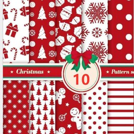 ISAKEN Pack of 10 Cotton Fabric with Christmas Pattern, Fabric Packs, Patchwork Fabrics Cotton for Sewing, Cotton Fabric Patchwork Fabric Package for Quilting, DIY, Crafts, Crafts (50 x 50 cm)