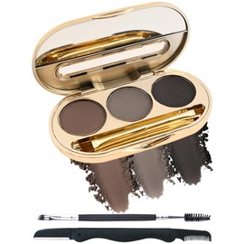 Eyebrow Powder Makeup Kit-3 Colors Eye Brow Tinting Powder Palette for Women Eyebrows Long-Lasting Waterproof, Dark Grey Black Brown Brow Filler, Enhance & Define Brows, With Mirror, Brow Tool -Set 02