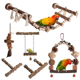 Bird Perch Toys,6 Packs Natural Bird Toys Parakeet Perch Swing Ladder for Cage Accessories for Small and Medium Parrots to Expend Energy