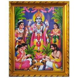 Satyanarayana Swamy Vishnu Avatar Satyanarayana Swamy Photo Frame Pooja Photo (Golden) Size 16X12 Inch Sat Narayan ji Satdev Satyadev Picture Poster Murti Vishnu pooja
