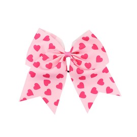Valentine Cheer Bows Hearts Ponytail Holder Bowknot Valentine Hearts Hair Ring Tie Bow JHV20 (B1-Pink)