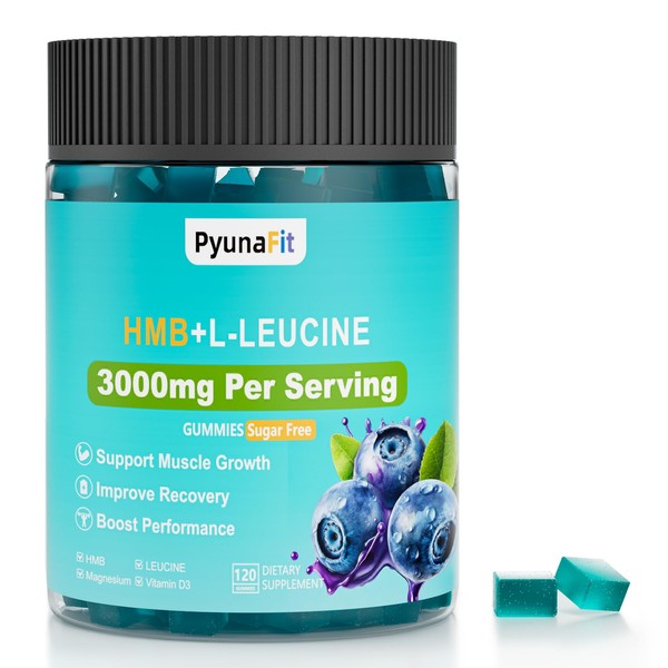 PYUNAFIT HMB Leucine Supplement Gummies, L-Leucine HMB with Vitamin D3