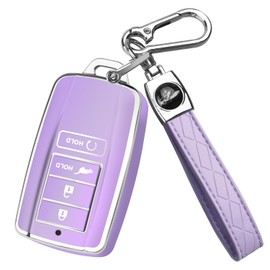 QBUC Key Fob Cover for Acura MDX 2014-2020, for Acura RDX 2015-2021, Soft Key Shells Case with Keychain for ILX RLX TLX 2015-2022 Car Accessories(4 Button,Silvery-Purple)