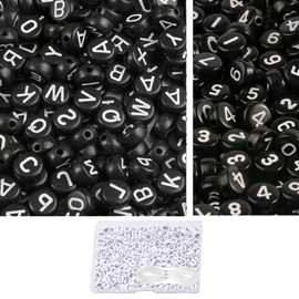1000pcs Letter Beads for Bracelets, 4x7mm Alphabet A-Z and number Beads Friendship Bracelets Jewelry Making Kit (Black White)