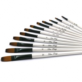 YOUSHARES 12 Pcs Flat Art Paint Brush Set, Professional Paintbrushes Nylon Hair Artist for Watercolor, Oil, Acrylic Paint/Craft, Nail, Face Painting