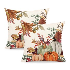 4TH Emotion Fall Pumpkin Leaves Throw Pillow Covers 20 x 20 Inch Set of 2, Autumn Thanksgiving Farmhouse Holiday Cushion Case for Home Sofa Couch Decoration S24F22-20