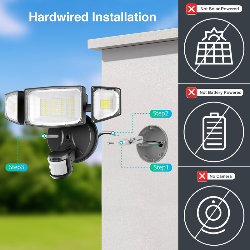 iMaihom 50W Motion Sensor Outdoor Lights, 5000LM Hardwired Motion Sensor