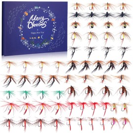 Hungdao Fly Fishing Christmas Advent Calendar 2025, 24 Days Ice Fishing Panfish Poppers Lure Xmas Countdown Calendar Dry Wet Flies Fish Tackle Set for Trout Bass Grayling Fisherman Gift for Men