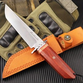 1PC, Outdoor Portable Straight Knife Fruit Knife Meat Knife, Using High-quality M390 Powder Steel Forged Mahogany Handle, Suitable For Mountain Climbing Field Survival And Other Outdoor Activities