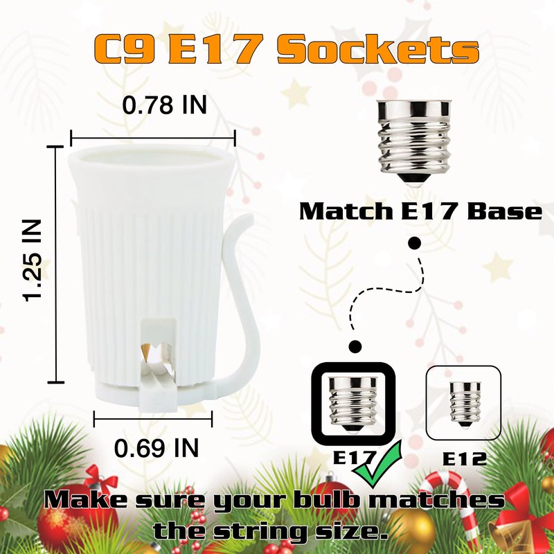 Encoidoz 250FT C9 Outdoor String Light Stringer, E17 Socket 12"