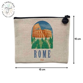 Canvas Bag - Rome Italy Colossean Illustration Travel Holiday - Canvas Cosmetic Bag - Purse - 15 x 10 cm, linen, Cosmetic bag