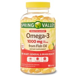 Essential Omega-3 Support for Heart, General, and Brain Health. Includes Luall Sticker + Omega-3 Spring Valley 1000mg Fish Oil 180 Soft Gels